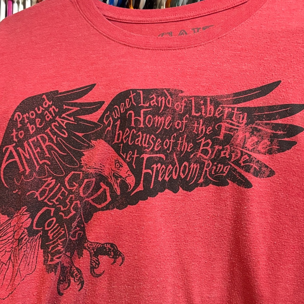 Red Graphic Tee with Eagle Design